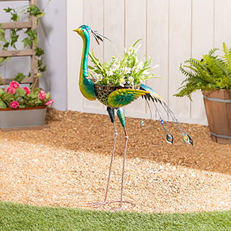 tall metal peacock garden planter