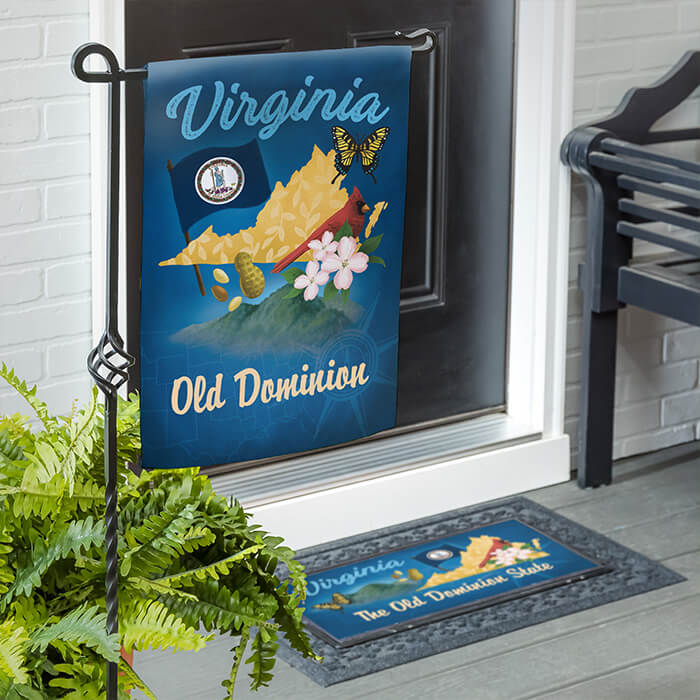Personalized door mat and house flag showing off state pride