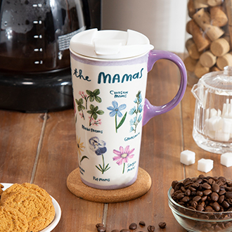 A floral travel mug