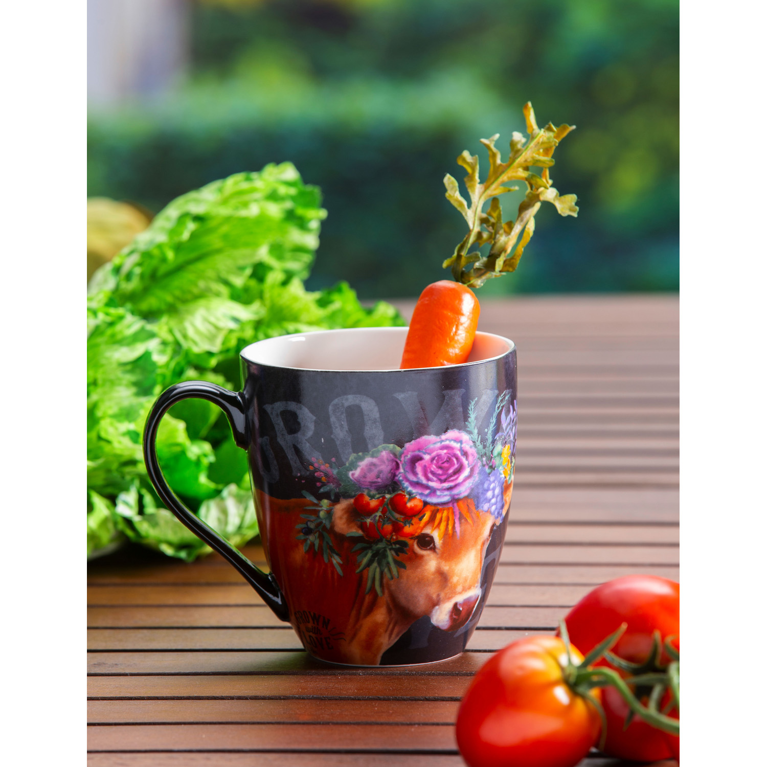 Ceramic Cup O' Java, 17 OZ, Floral Cow - Picture 2 of 8