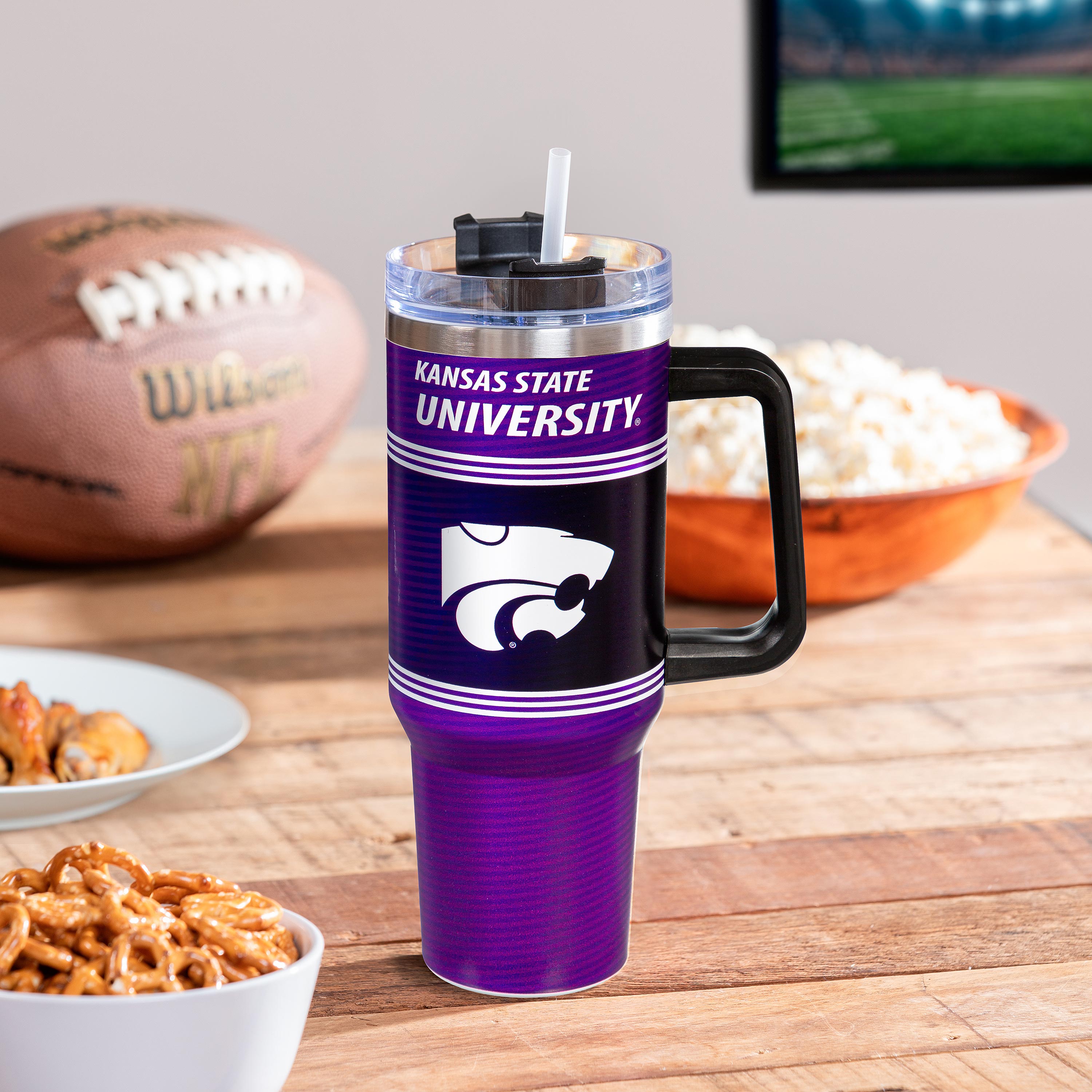 40oz Stainless Steel Mega Cup w/ Straw, Kansas State University - Picture 8 of 8