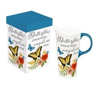 Memorial Travel Cup Ceramic Perfect Cup, Butterflies Appear, 17oz, Gift Box - 0